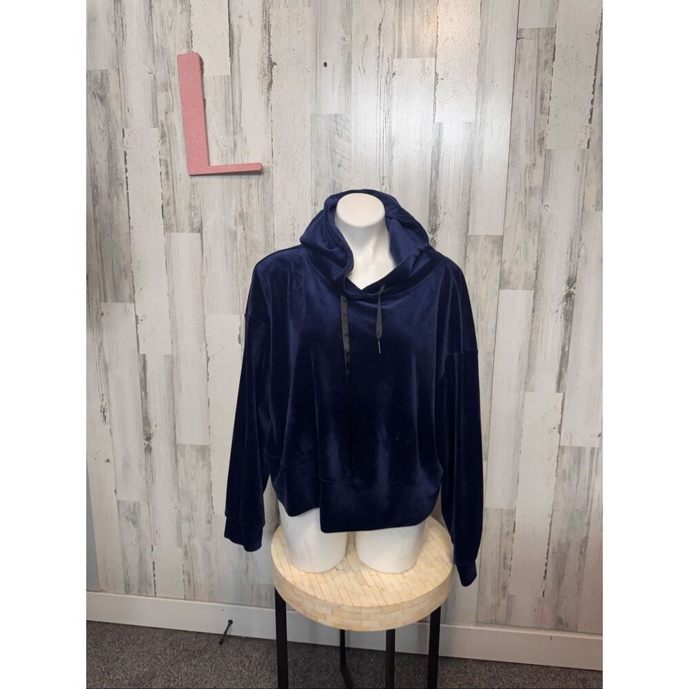 Philosophy Republic Clothing Hoodie Womens Large Navy Blue Velour Pullover Sweat
